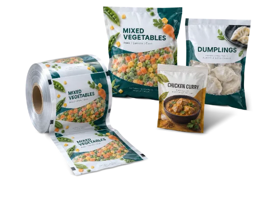 Printed rollstock and printed food pouches
