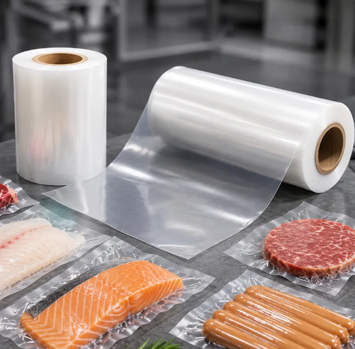 Clear thermoforming film rolls on a kitchen table