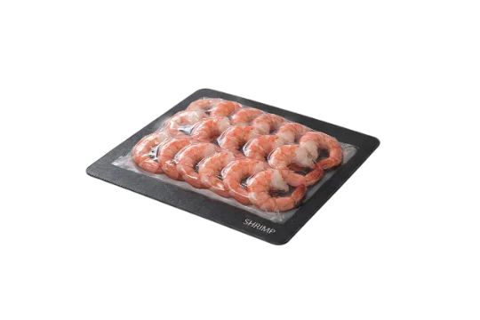 Shrimp in vacuum skin packaging